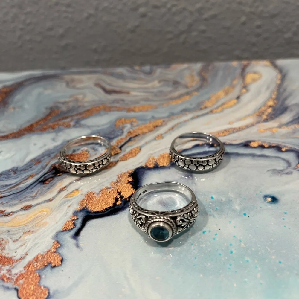 Sarda Sterling Silver and Blue Topaz 3 Ring set, size 9